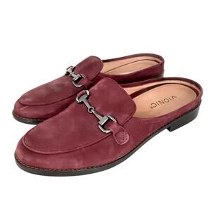 Vionic Salie Slip On Mule Horse Bit Suede Loafer Mulled Wine Red Womens 9